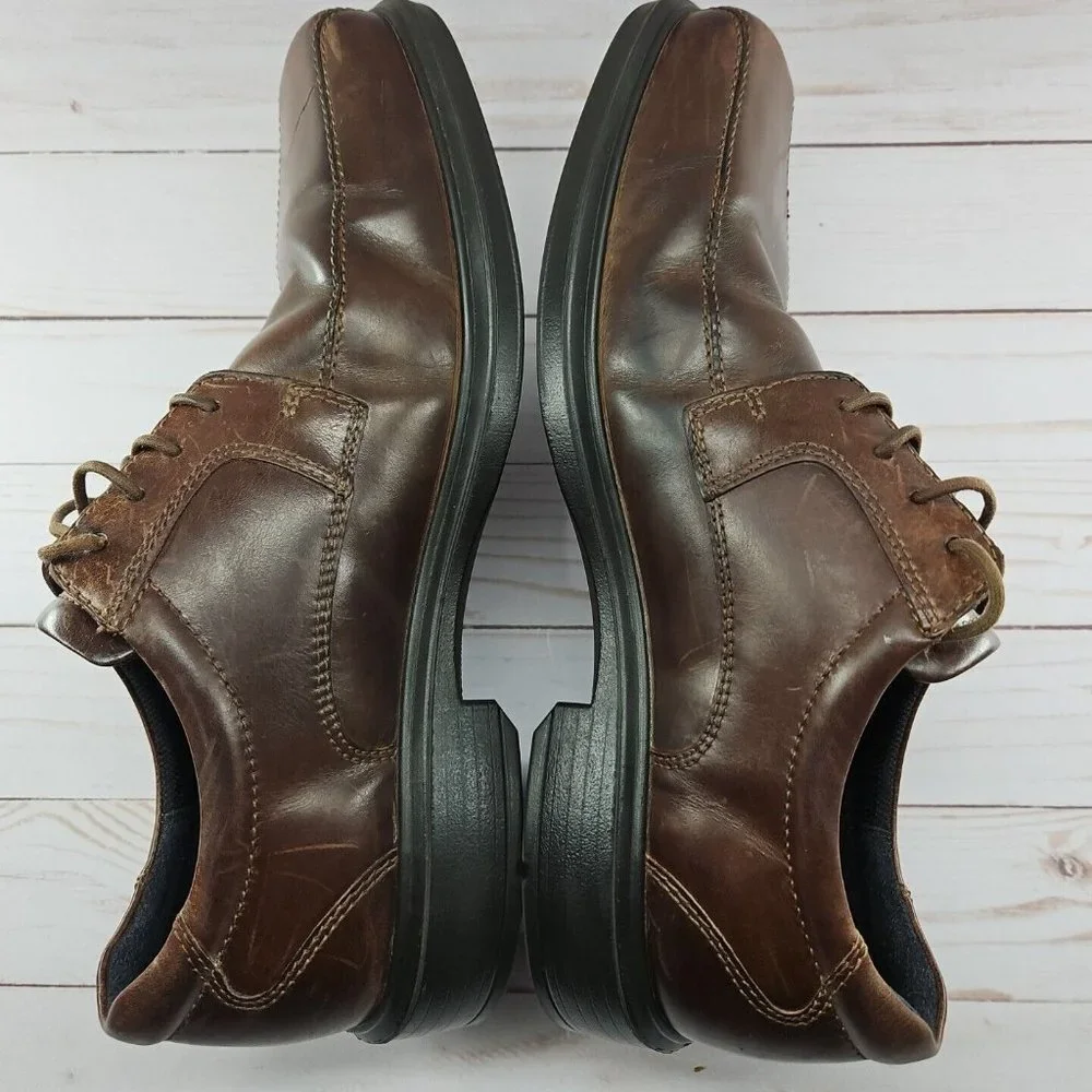 ECCO Helsinki Mens 44 Size 10/10.5 Brown Leather Bike-Toe Oxford‎ Dress Casual